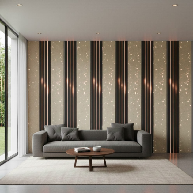 Taupe and Black with Gold Patten-Slated WPC